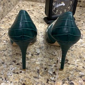 New INC Forest Green Snake Suede Slingback Pumps
